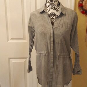 A.N.A.  Women Button Front Drawstring Waist Tunic Blouse  M